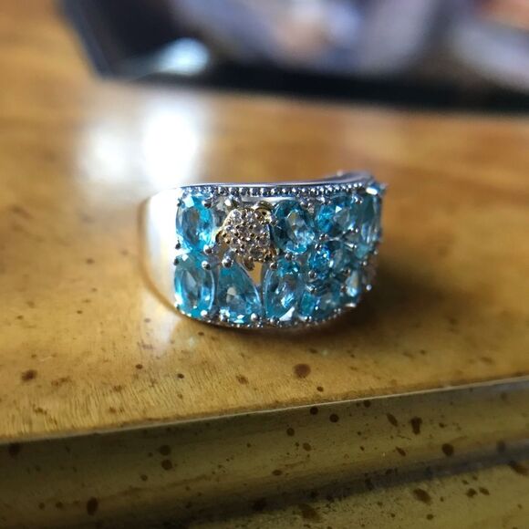 Natural Blue Apatite Sterling Silver Turtle Ring Size 5 - Picture 2 of 9